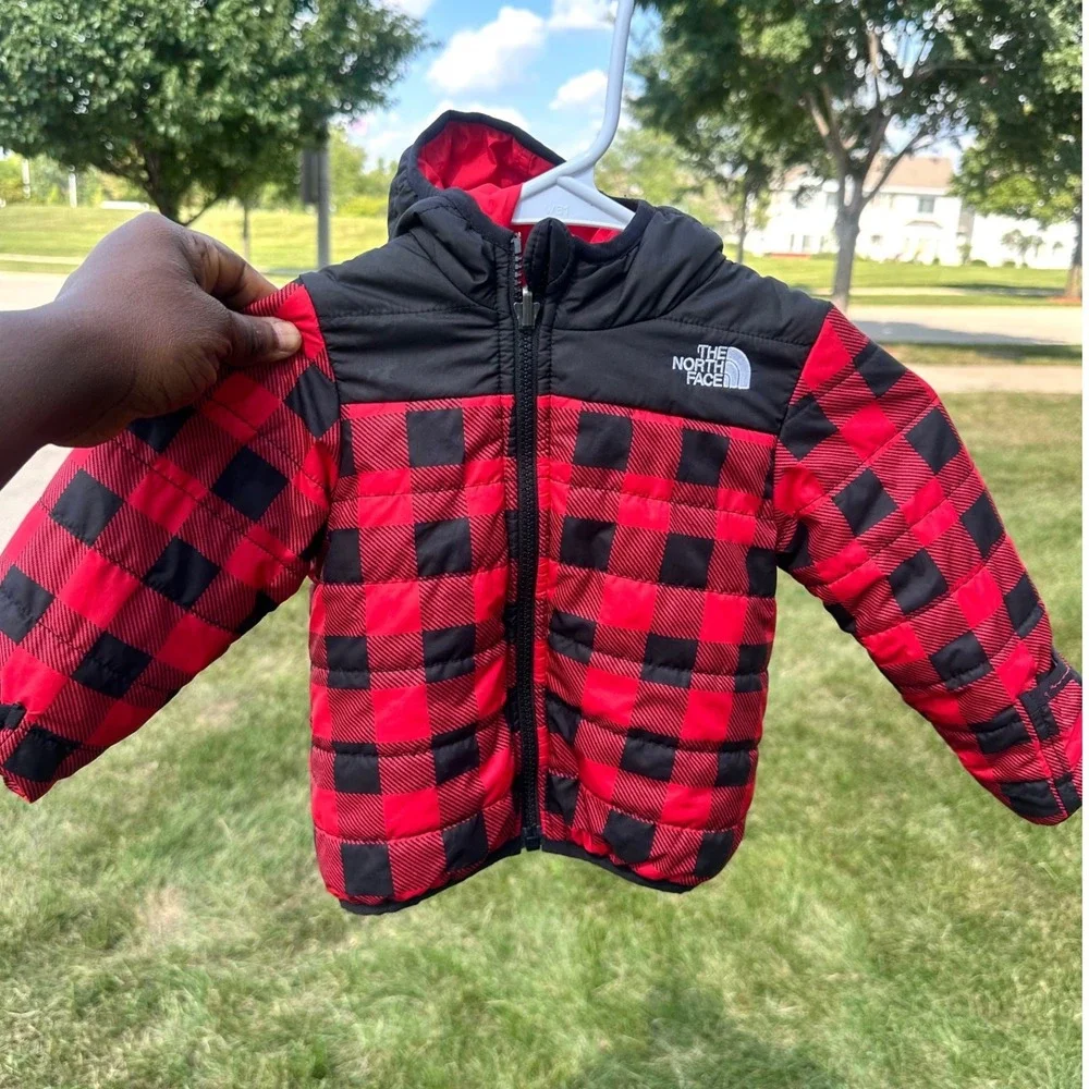 The North Face Infant Toddler Buffalo Plaid Puffer Jacket Hooded Coat 12-18M